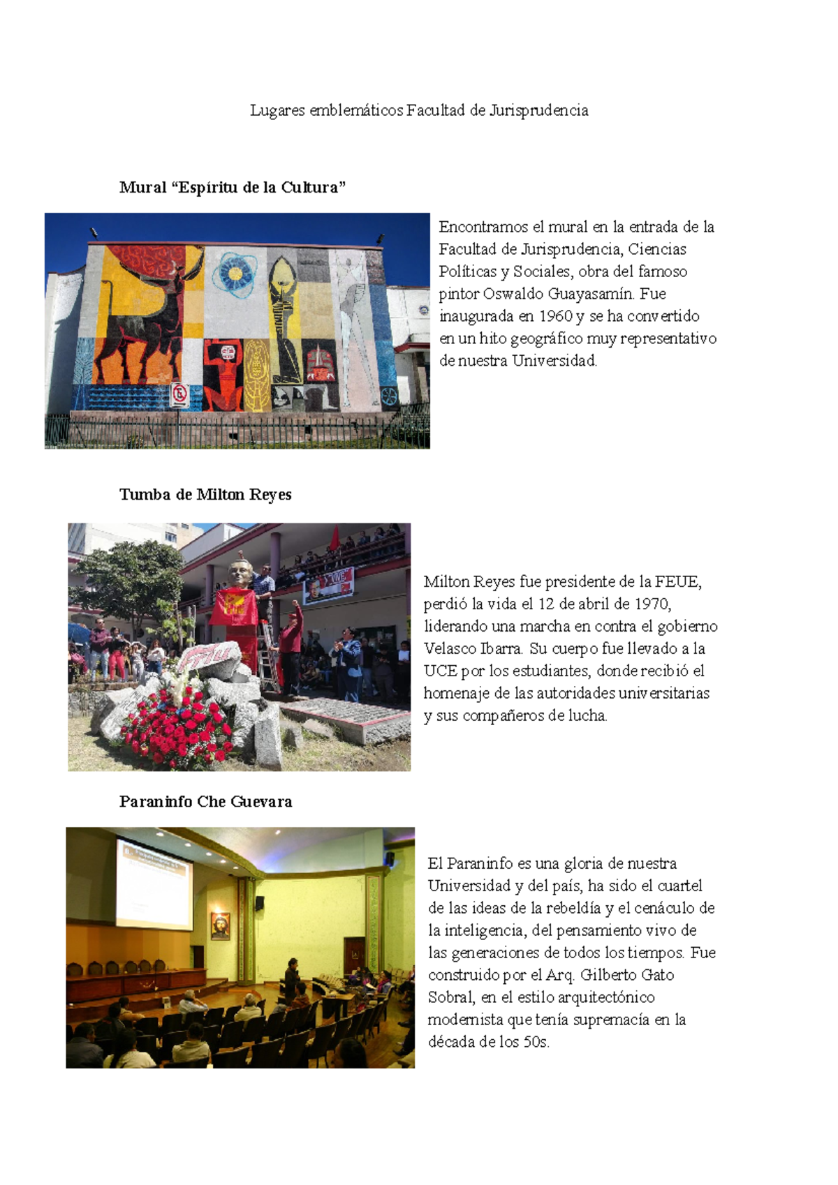 Lugares emblemáticos Facultad de Jurisprudencia Lugares emblemáticos