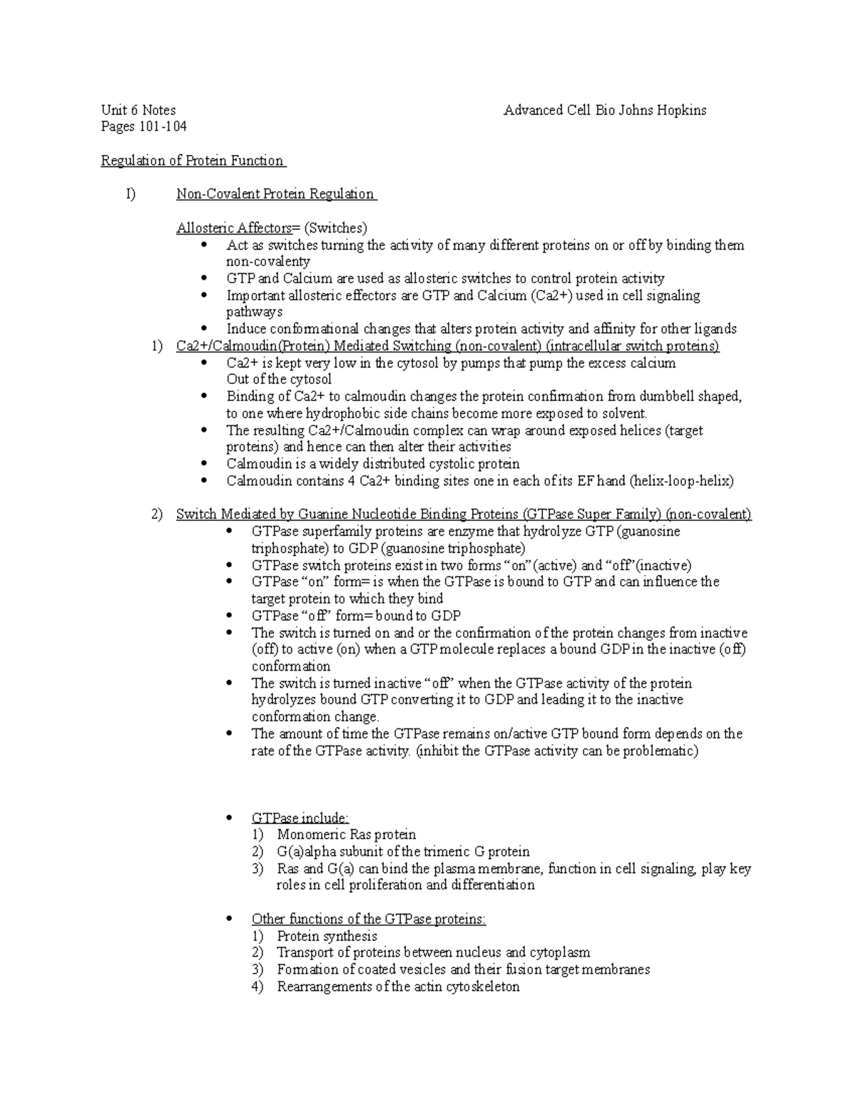 Unit 6 Notes Chapters 17.117.5 Advanced Cell Bio Johns Hopkins Unit