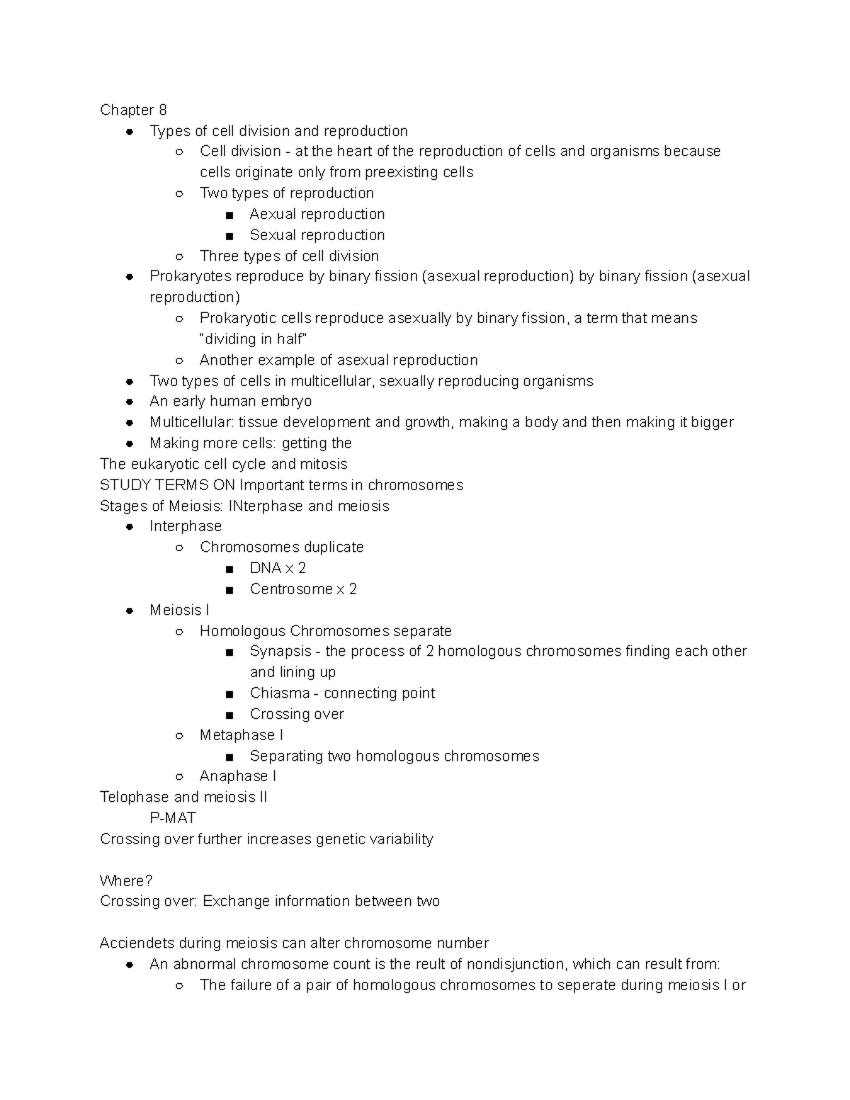 BIOL 103 0 3 - Lecture Notes - Chapter 8 Types of cell division and ...