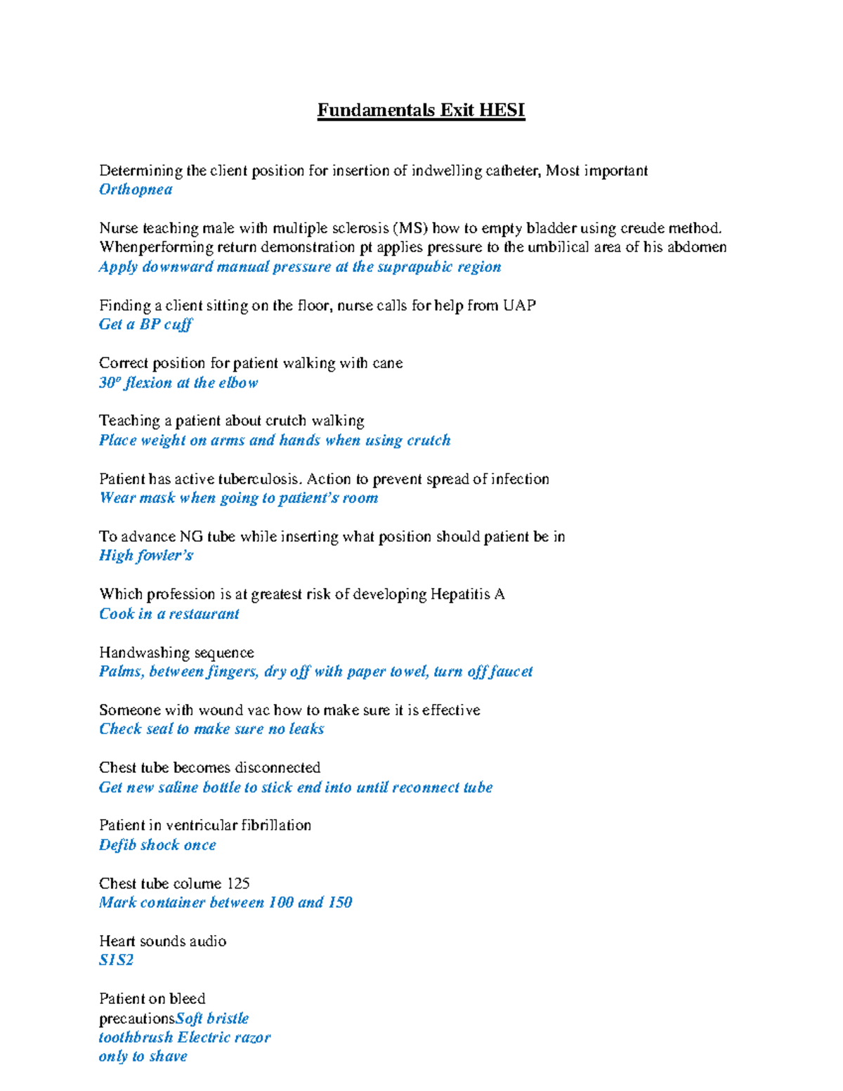 Hesi Fundamentals 1 review Fundamentals Exit HESI Determining the client position for