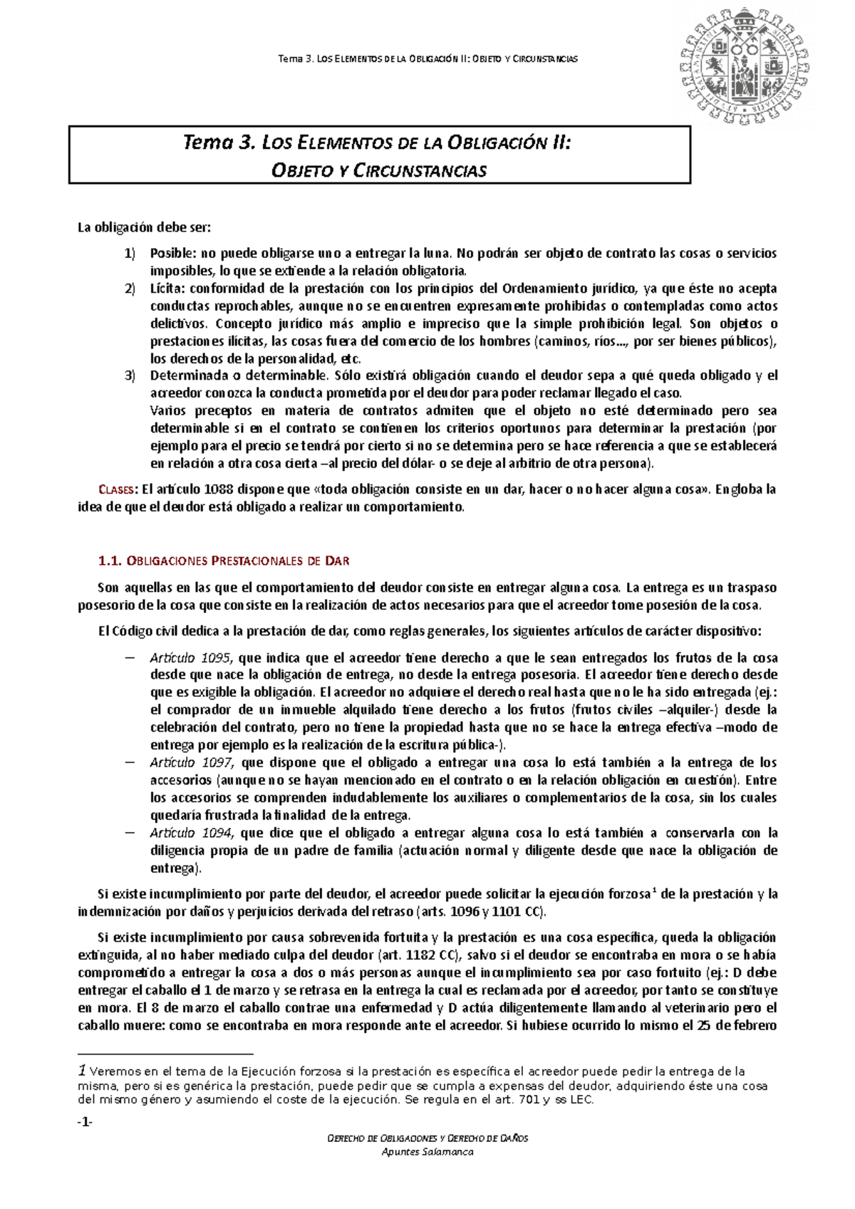 Tema 3 - apuntes tema 3 buenos - Tema 3. LOS ELEMENTOS DE LA OBLIGACIÓN ...