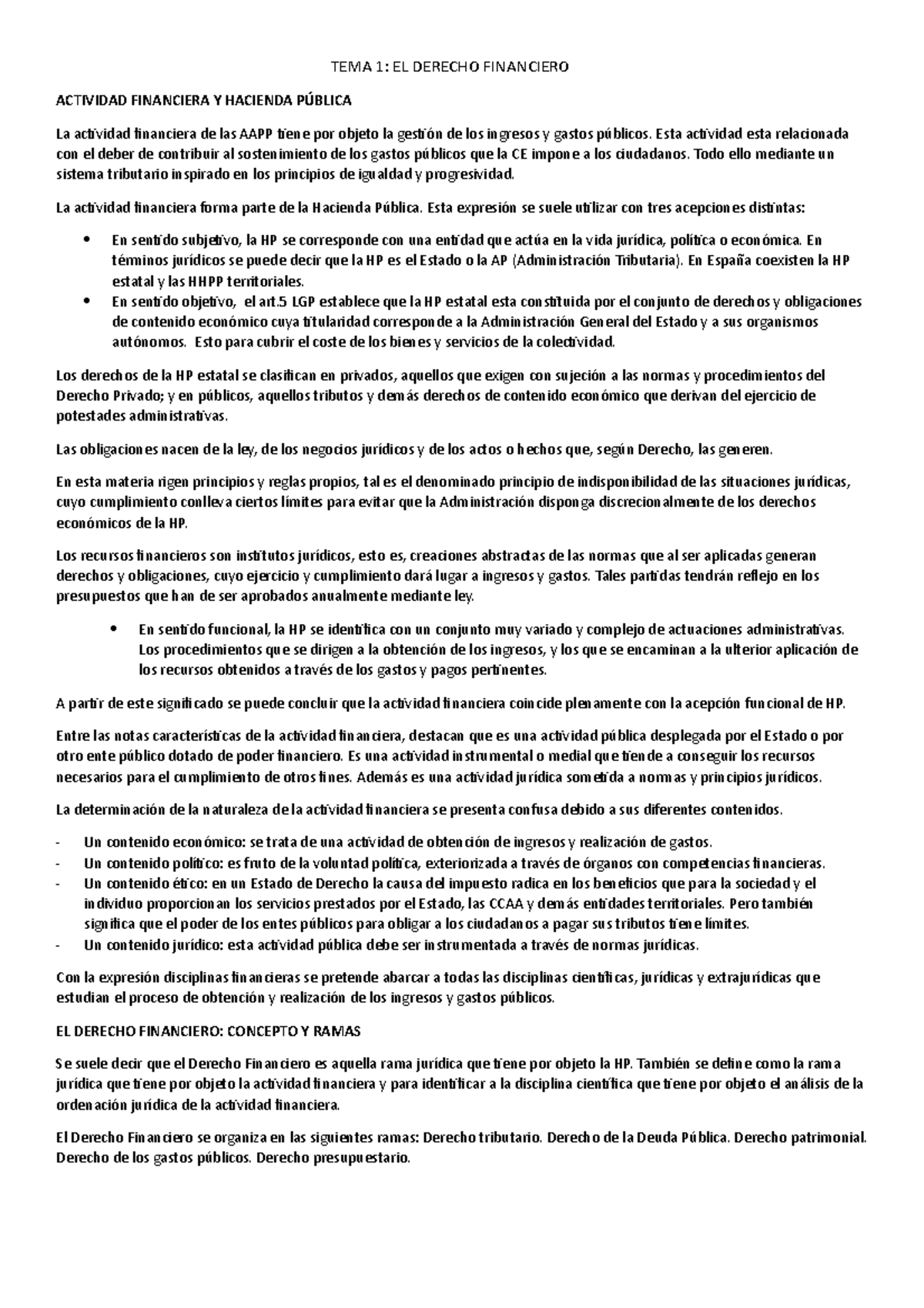 TEMA 1 - TEMA 1 - TEMA 1: EL DERECHO FINANCIERO ACTIVIDAD FINANCIERA Y ...