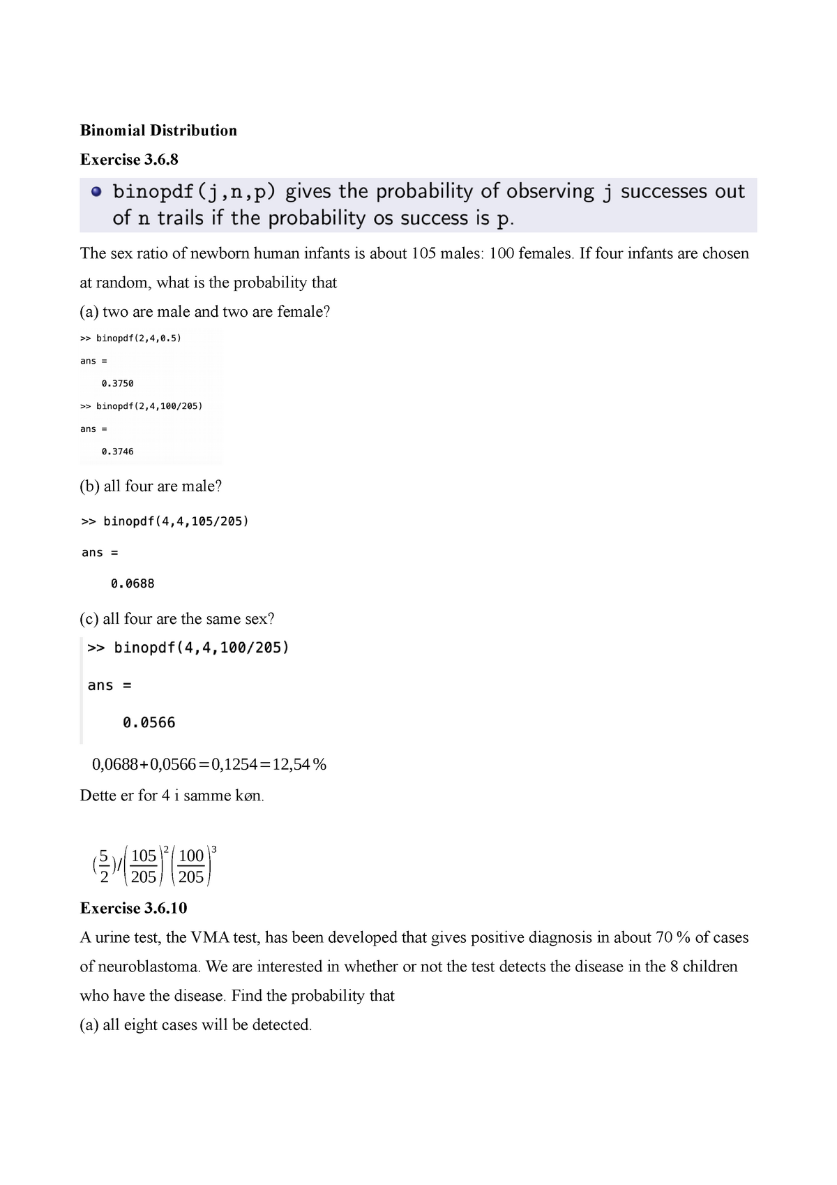 Binomial Distribution - Binomial Distribution Exercise 3. The sex ratio of  newborn human infants is - Studocu