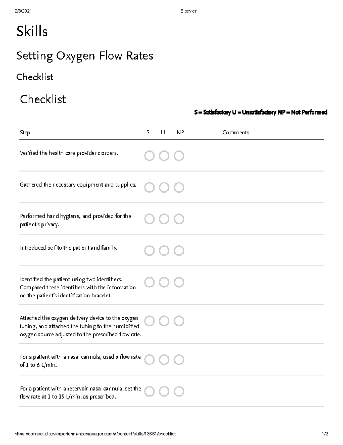 evolve Oxygen flow rate check list 2/8/2021 Elsevier Studocu