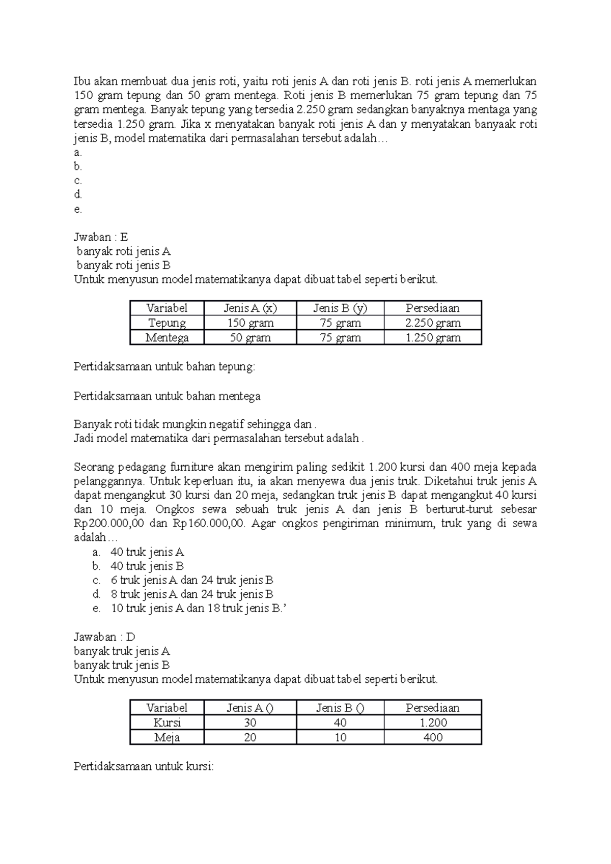 Soal Cerita Program Linear - Ibu Akan Membuat Dua Jenis Roti, Yaitu ...