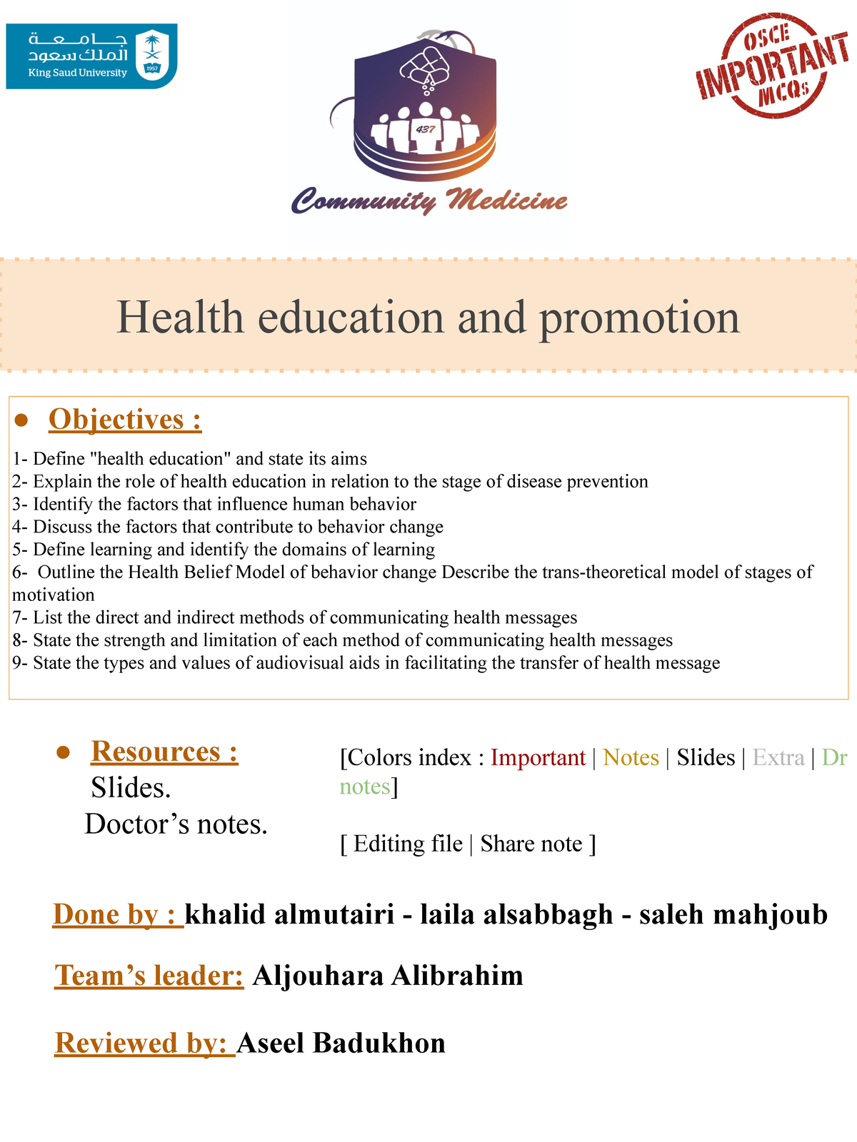 write short notes for health education