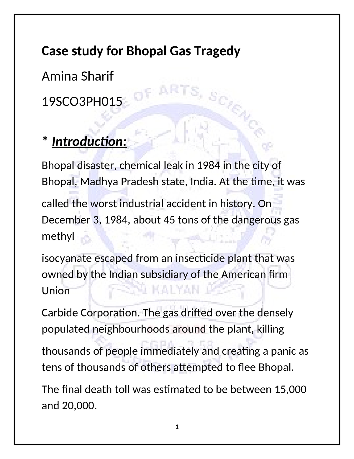assignment on bhopal gas tragedy