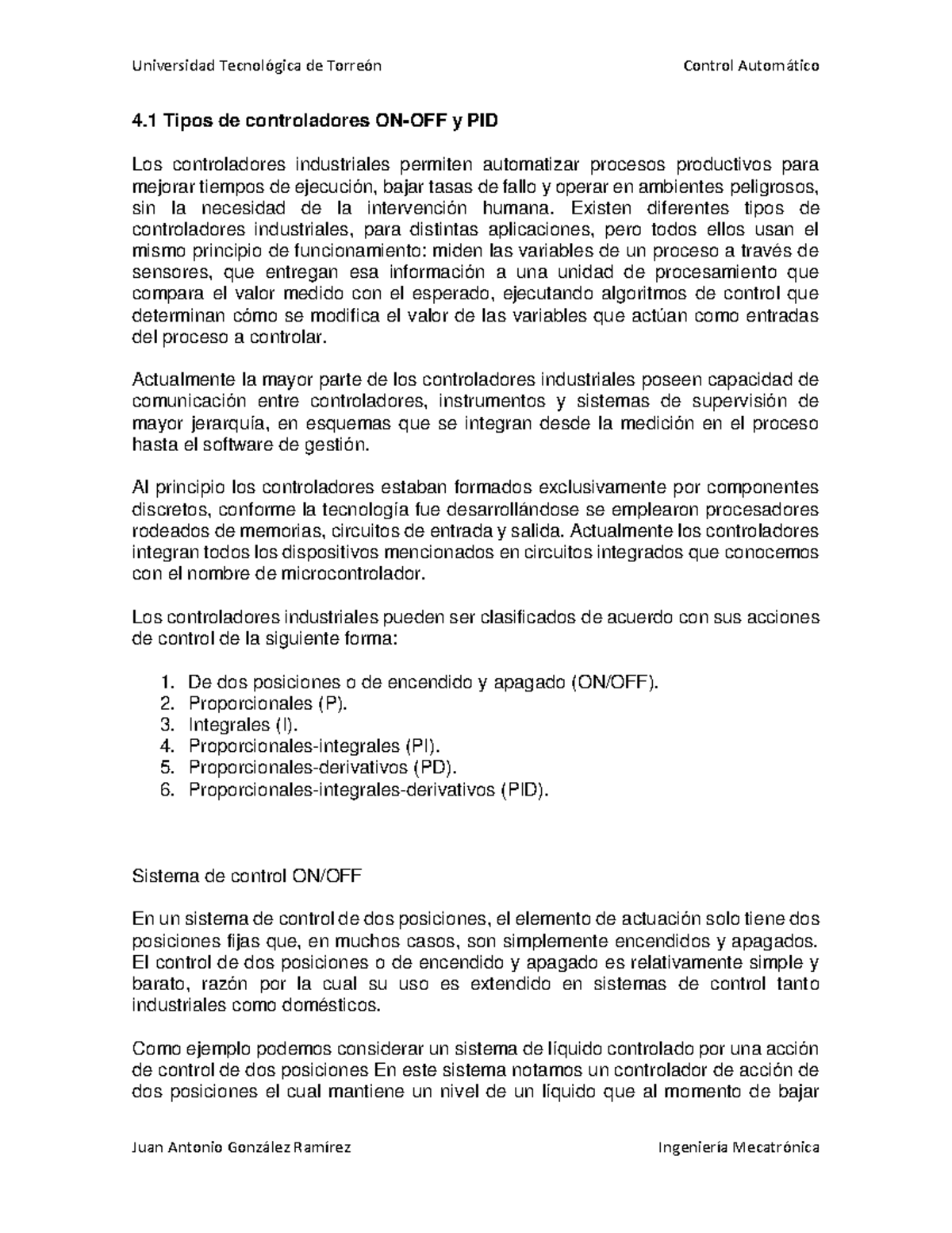 4.1 Tipos de controladores ON-OFF y PID - Existen diferentes tipos de ...