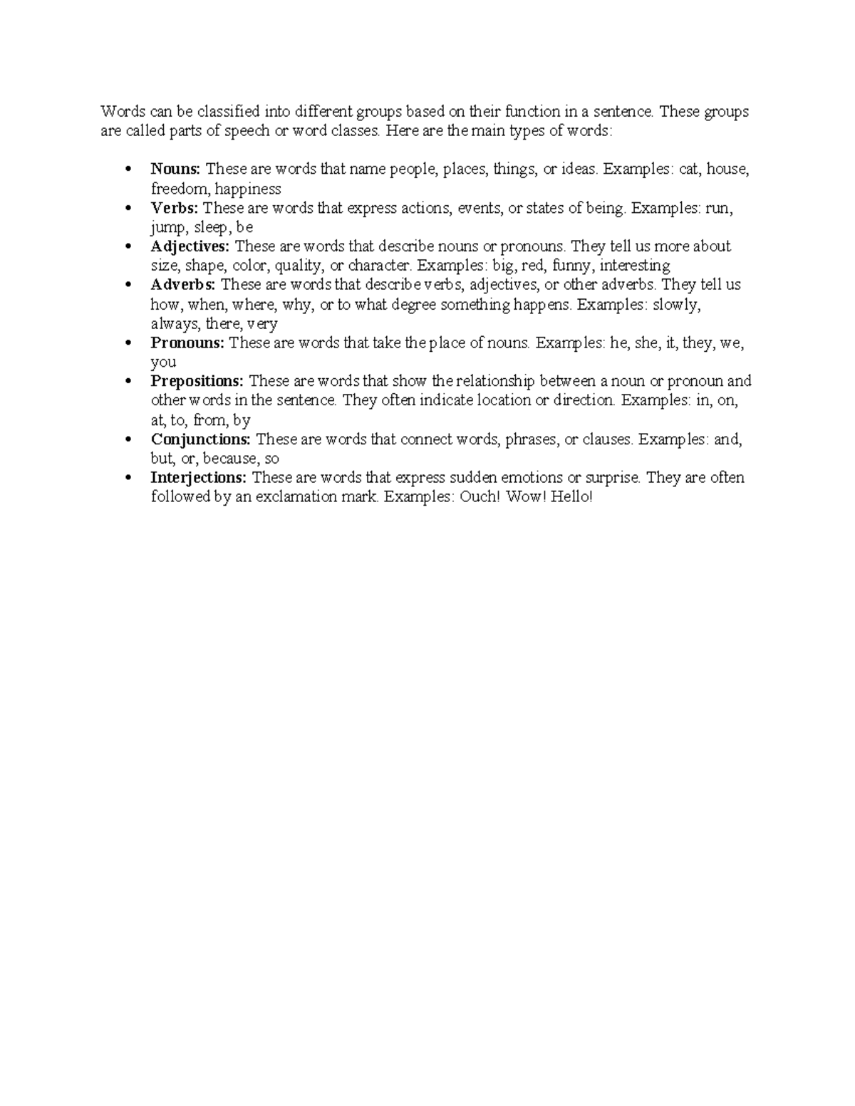 2 - good - Words can be classified into different groups based on their ...