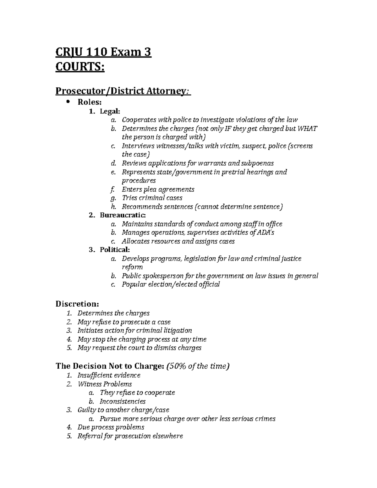 Exam 3 Study Guide-2 - Summary Introduction To Criminal Justice - CRJU ...