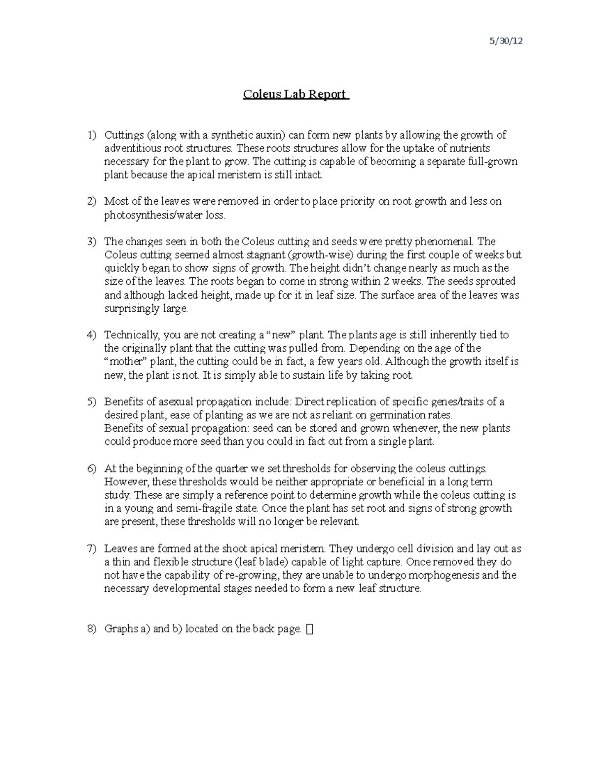 Coleus Lab Report Bot 121 General Botany 30 Coleus Lab Report Cuttings Along Studocu