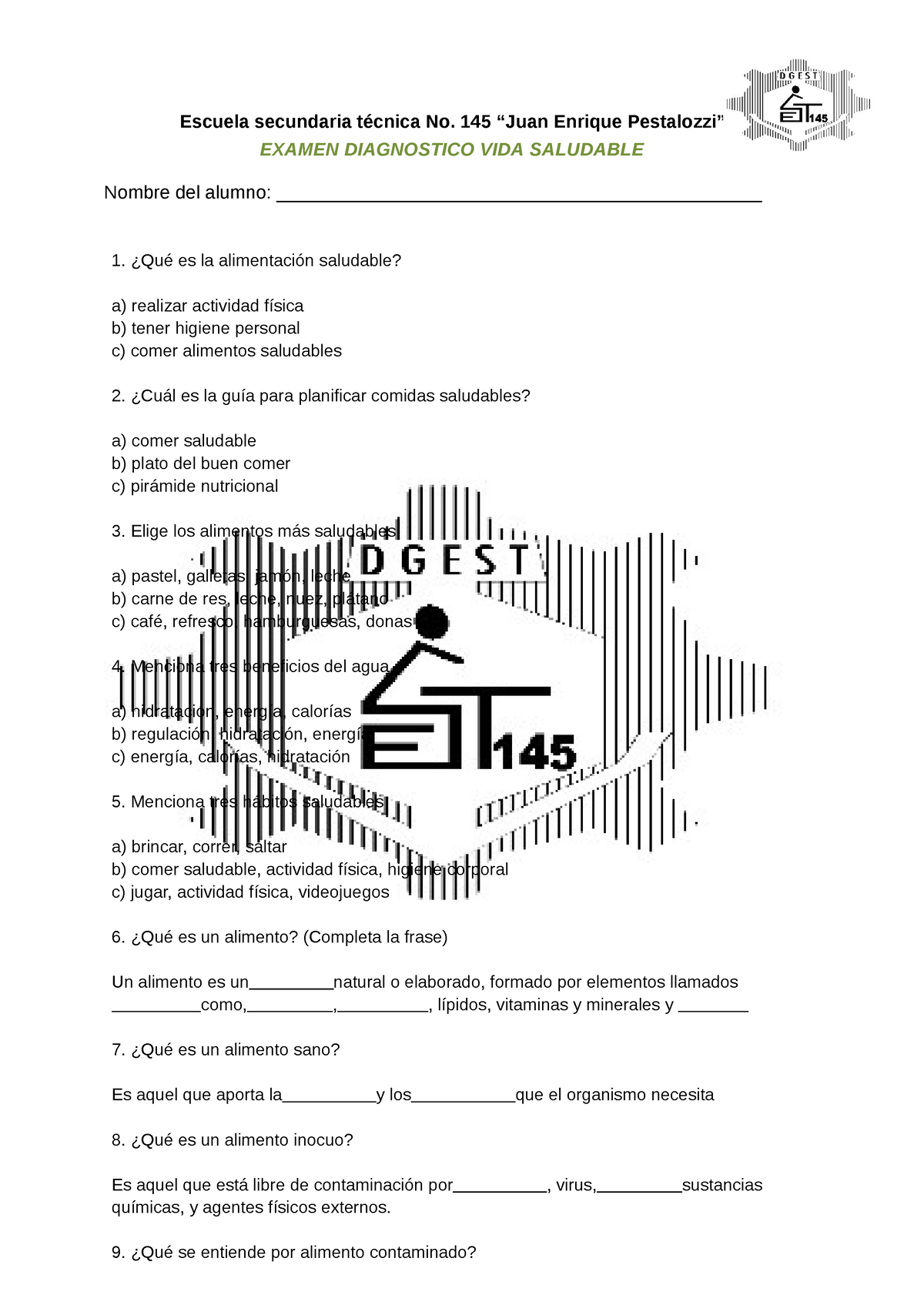 Examen Vida Saludable Favorece El Diagnostico Escuela Secundaria