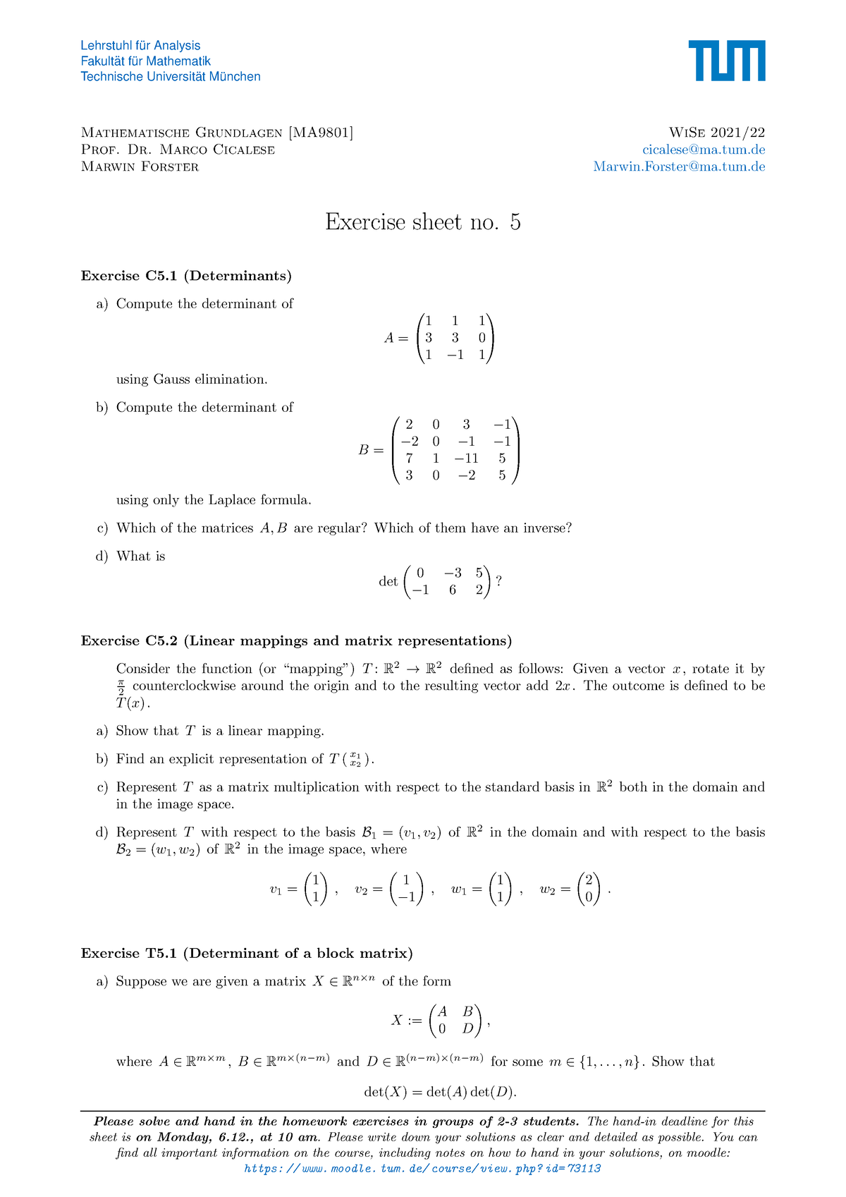 Sheet 05 - Mathe I Tutorium Aufgaben - Lehrstuhl F ̈ur Analysis Fakult ...