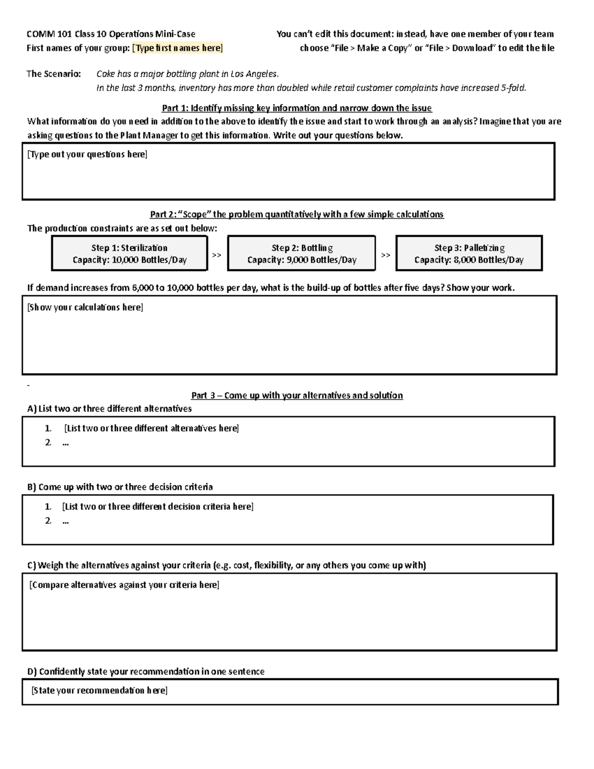 101 C09 WS Operations Mini Case - COMM 101 Class 10 Operations Mini ...