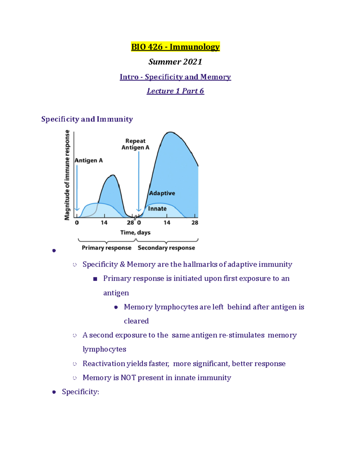 BIO 426 Lecture 1 Part 6 - Summer 2021 - BIO 426 - Immunology Summer ...