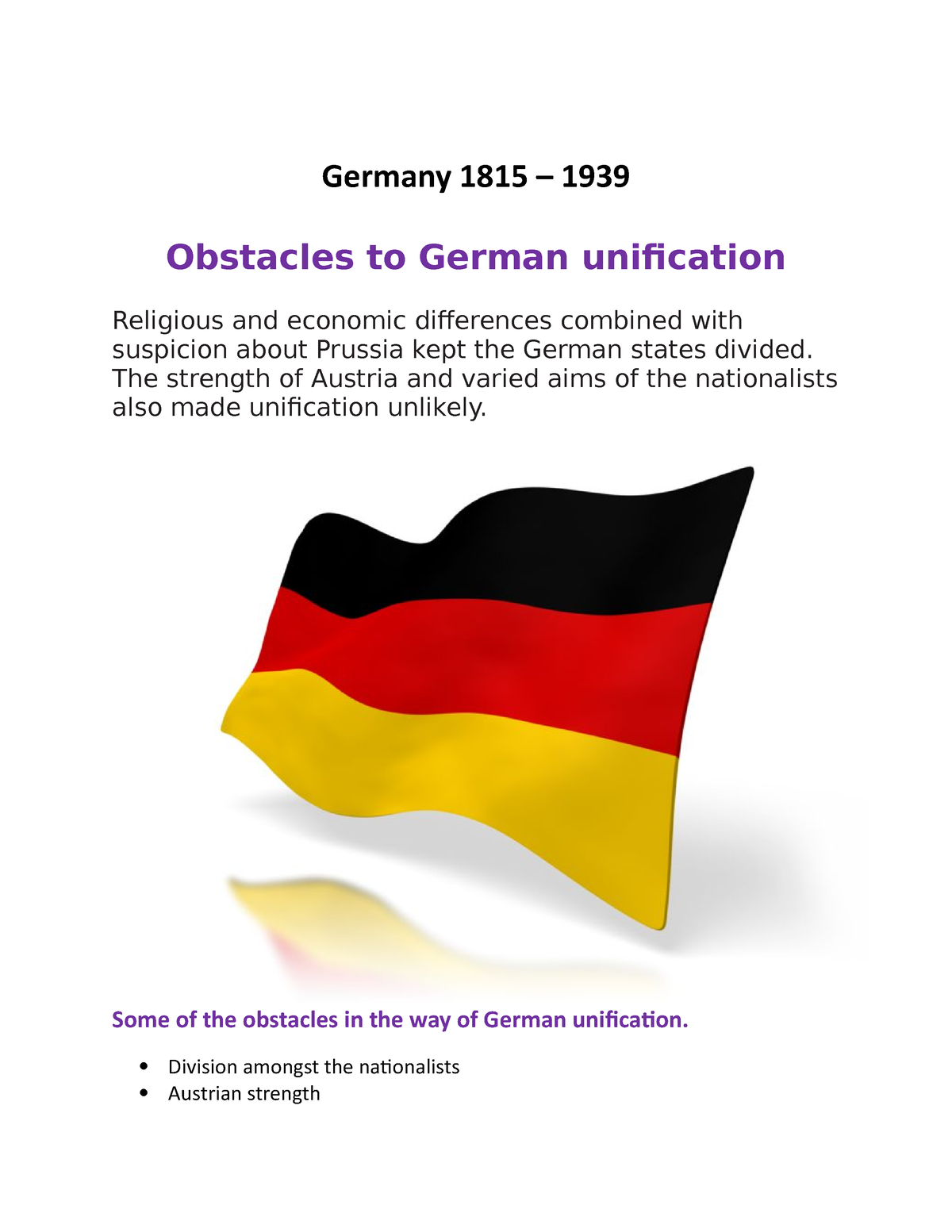 obstacles to german unification higher history essay
