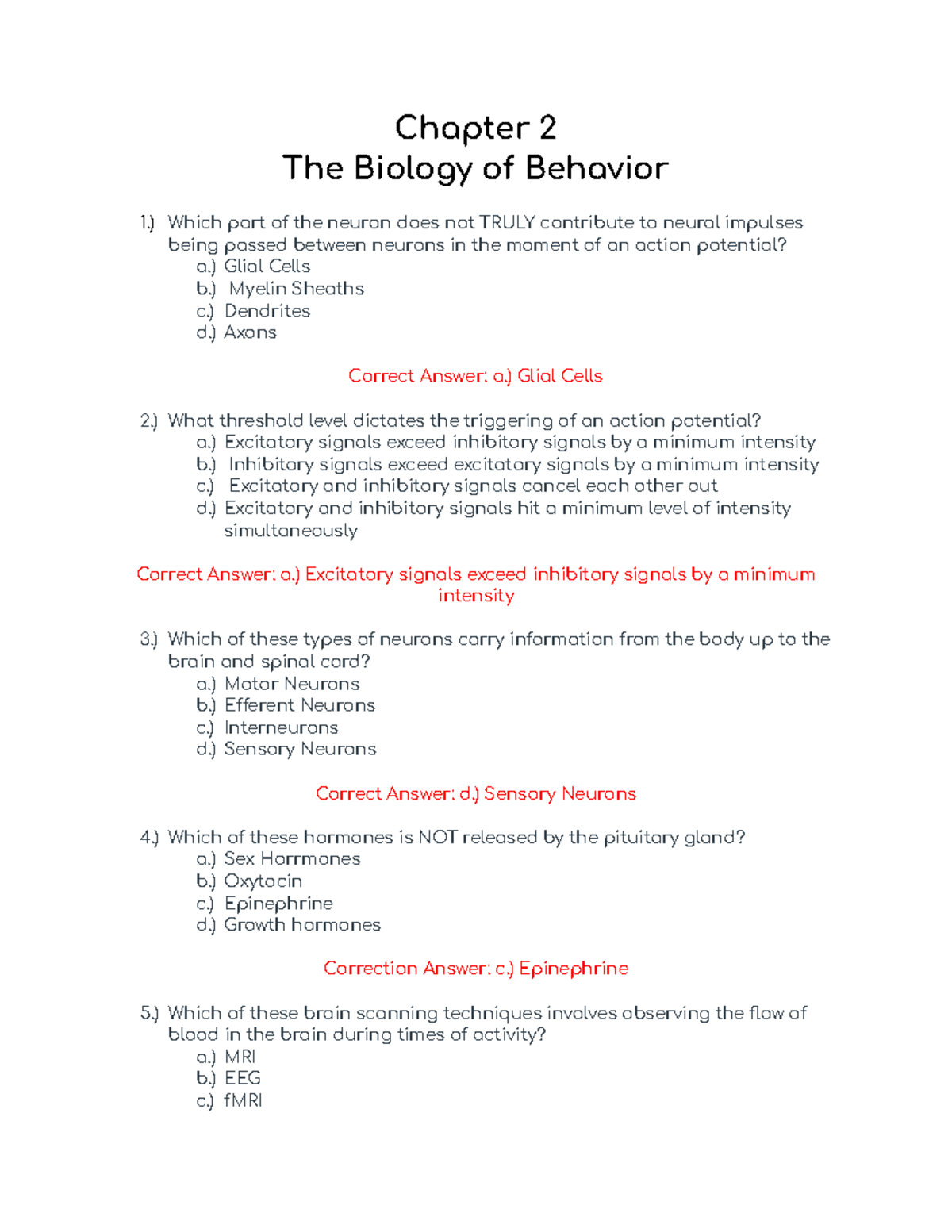 Chapter 2 Quiz Study Guide - Chapter 2 The Biology of Behavior 1 ...