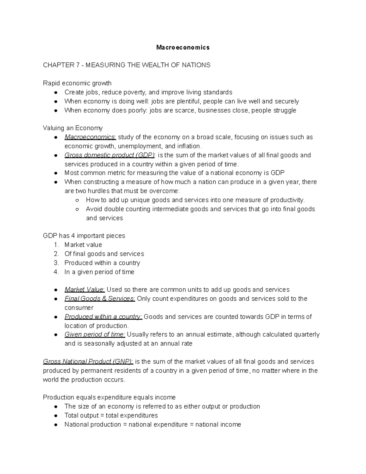 ECO 1102 - Full Semester notes - Macroeconomics CHAPTER 7 - MEASURING ...