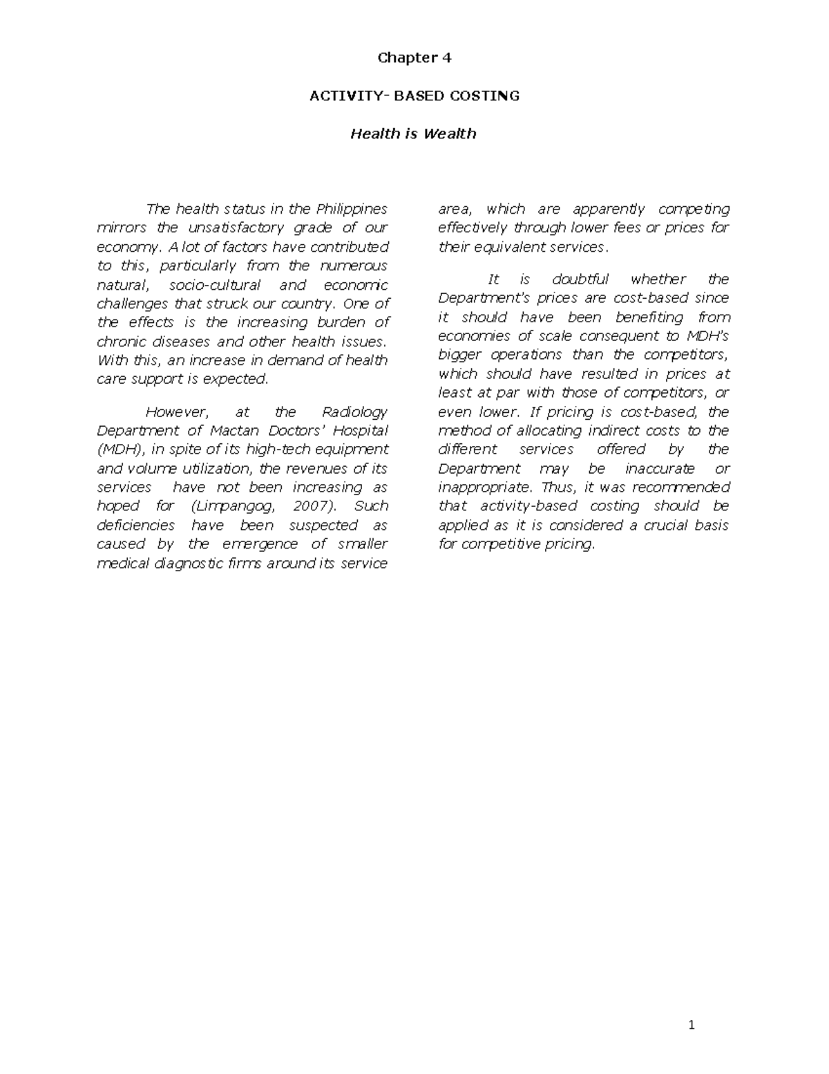 Ch4-ABC 2021 - Lecture notes 4 - Chapter 4 ACTIVITY- BASED COSTING ...