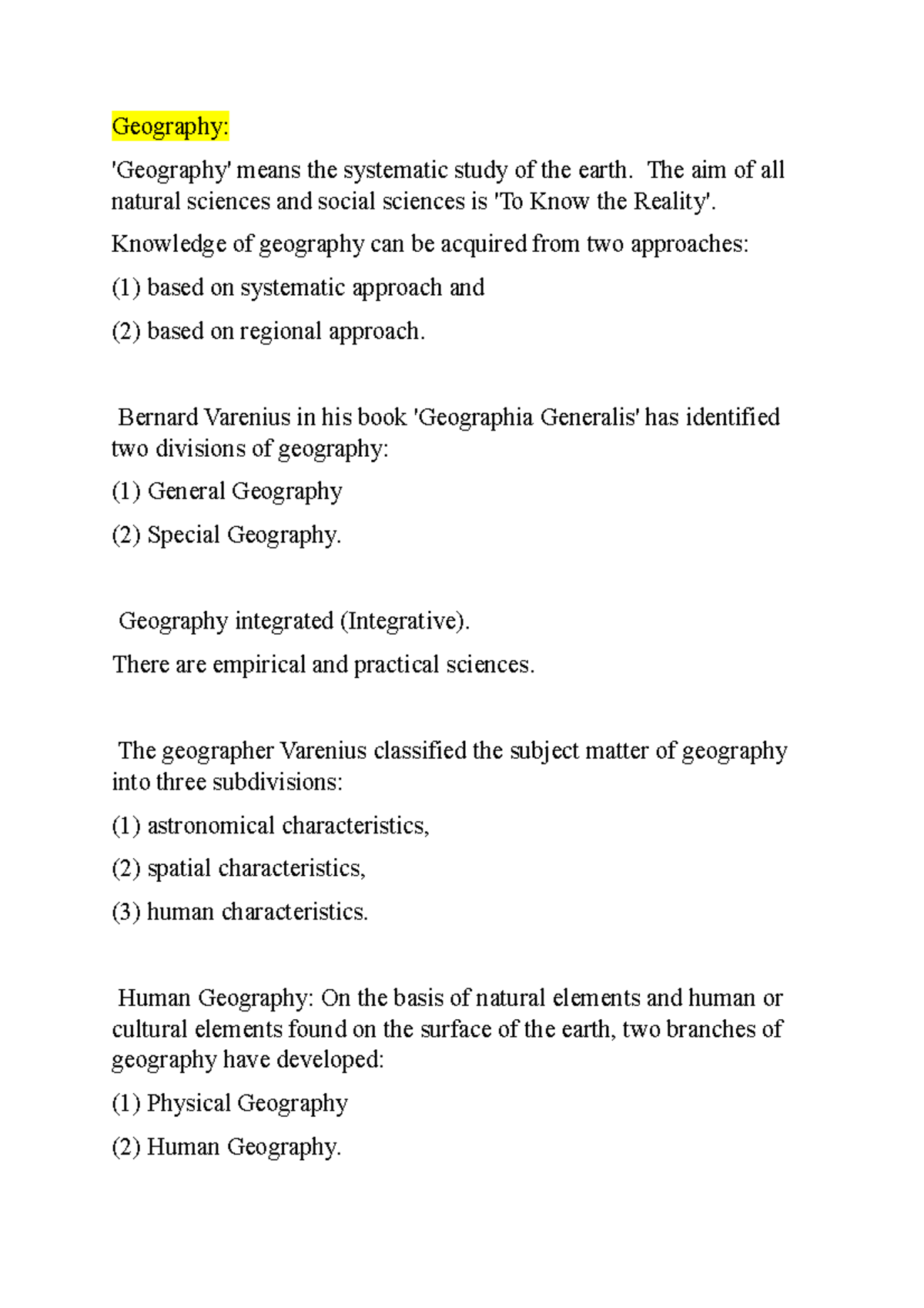 Geography Introduction - Geography: 'Geography' Means The Systematic ...