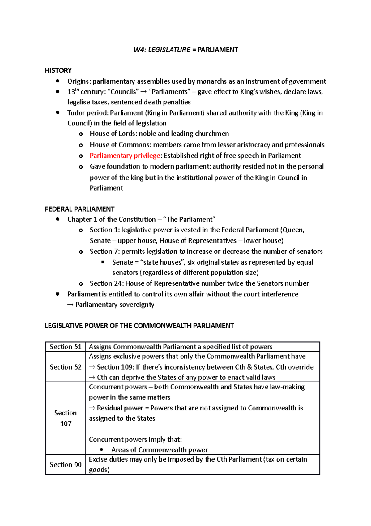 PUBLIC LAW WEEK 4 NOTES W4 LEGISLATURE = PARLIAMENT HISTORY Origins