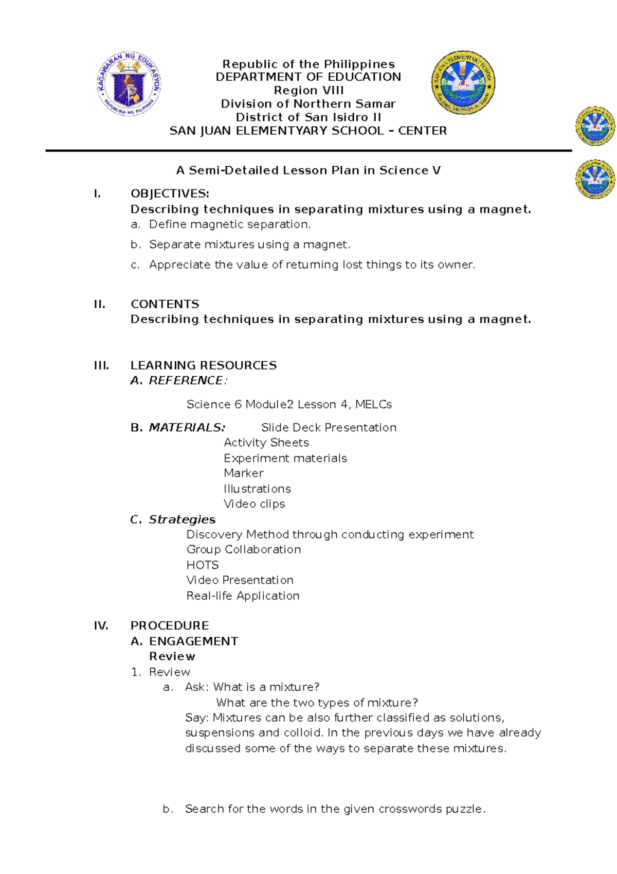 Science 5 - Lesson plan - Republic of the Philippines DEPARTMENT OF ...