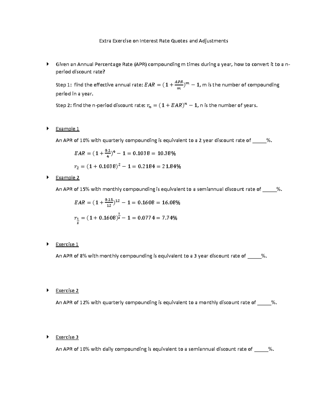 Extra Exercise On Interest Rate Quotes And Adjustments Step 2 Find