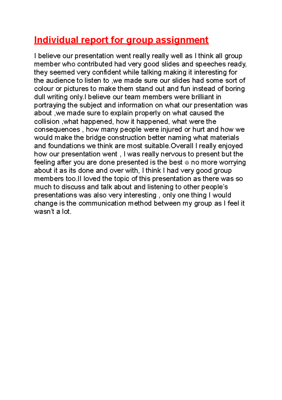 Eng comm individual report - Individual report for group assignment I ...