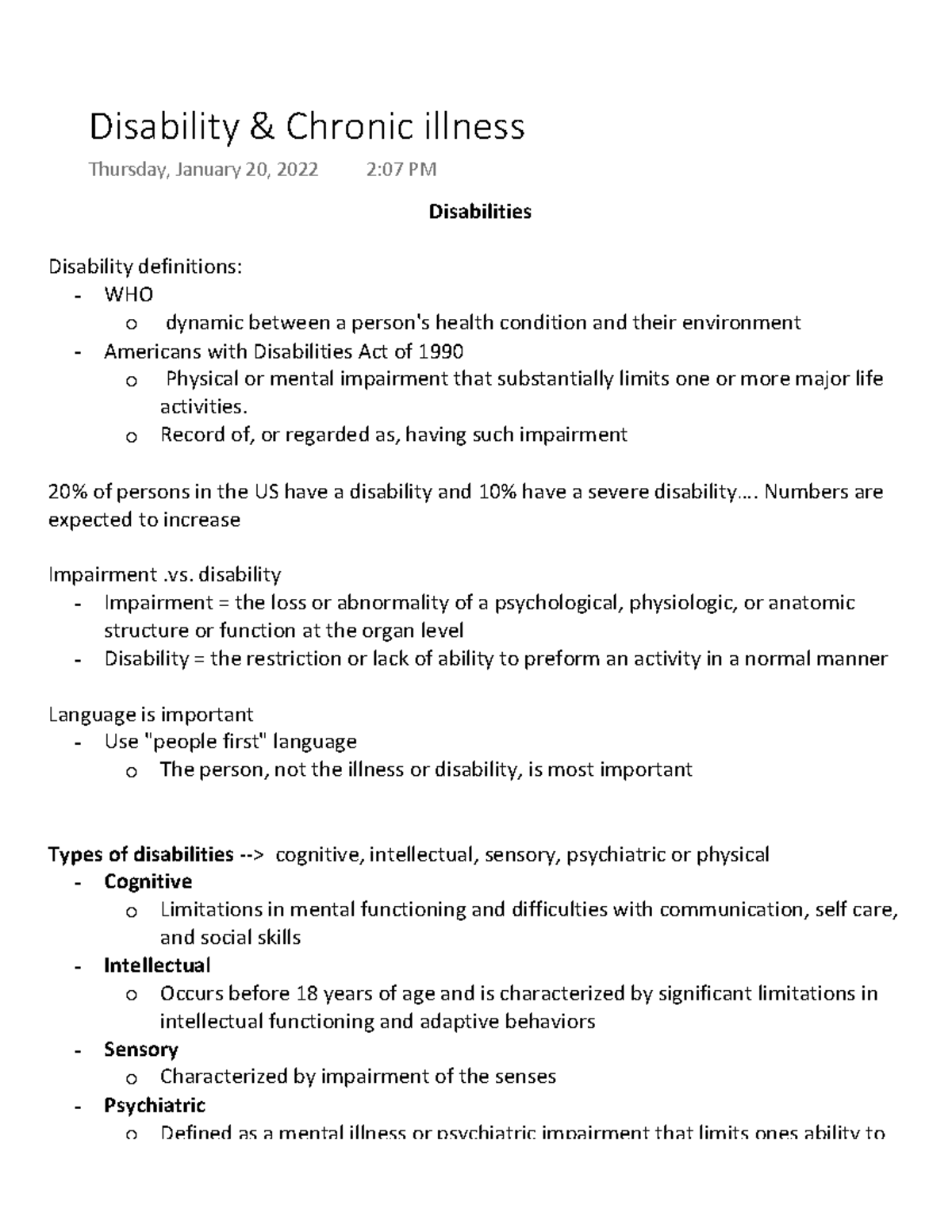 Mod 1 - intro to med surge - Disabilities Disability definitions: WHO ...