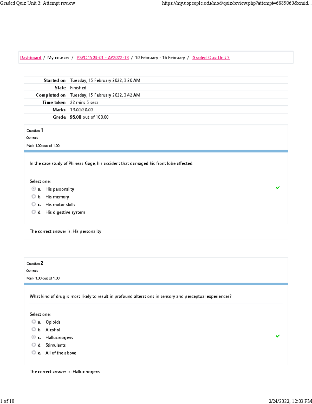 Graded Quiz Unit 3 Attempt review - Started on Tuesday, 15 February ...