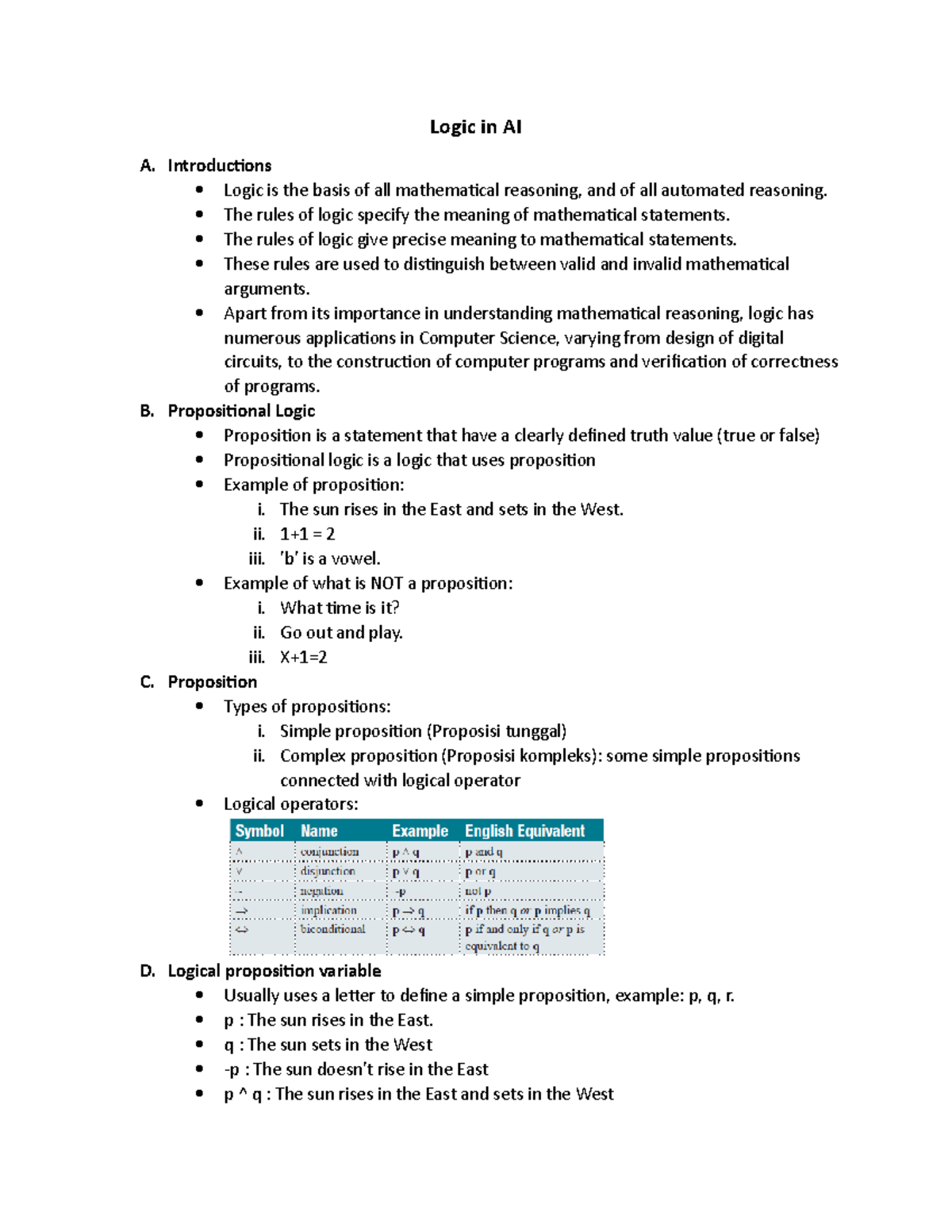 Logic in AI - Introductions Logic is the basis of all mathematical ...
