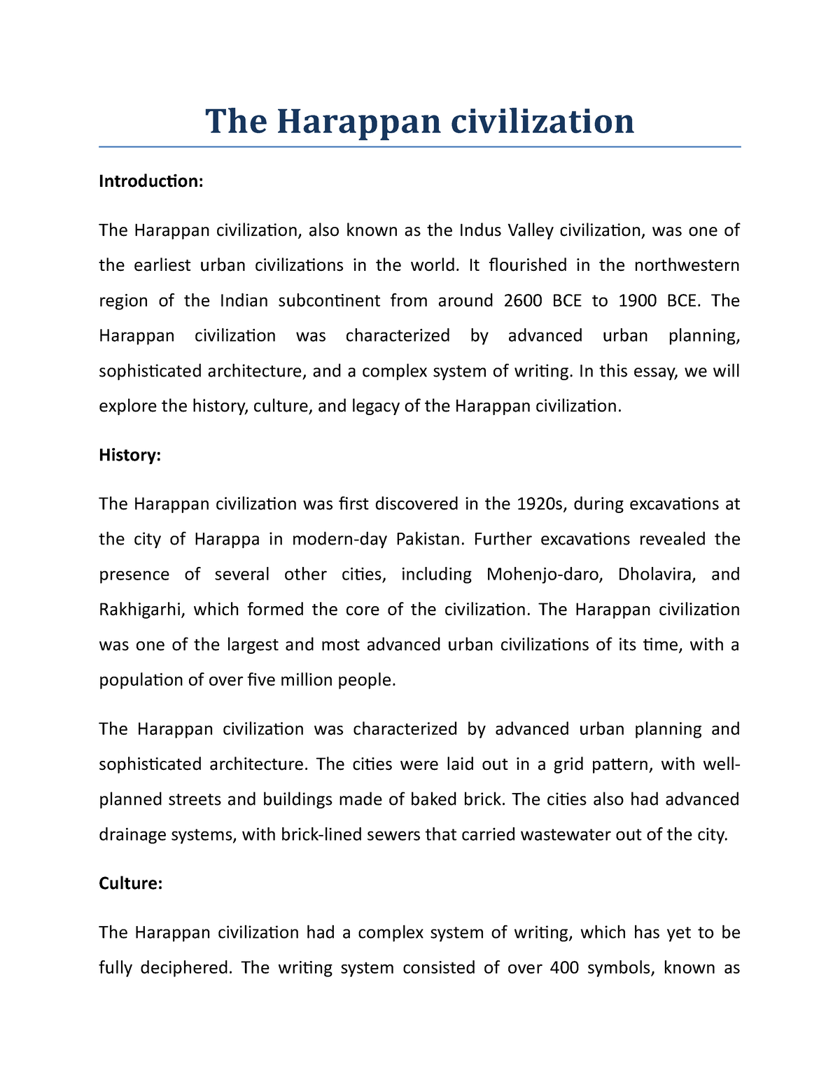 The Harappan civilization The Harappan civilization Introduction The