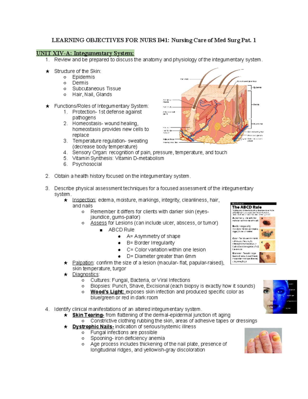Week 7 Learning Objectives FOR NURS B41 Nursing Care of Med Surg Pat ...