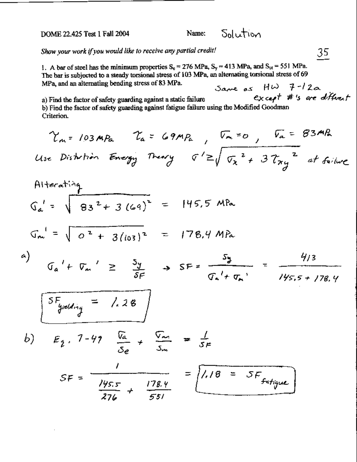 DOME Test1 Fall 2004 Solution - electrical machine element - Studocu