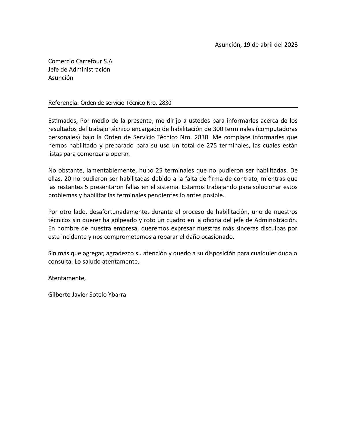 Carta Formal Necesito Ayuda Asunción 19 De Abril Del 2023 Comercio Carrefour S Jefe De 3524