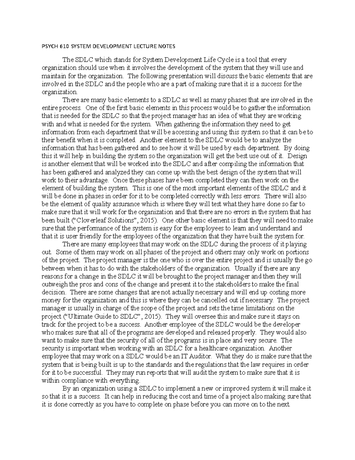 PSYCH 610 System Development Lecture Notes - PSYCH 610 SYSTEM ...