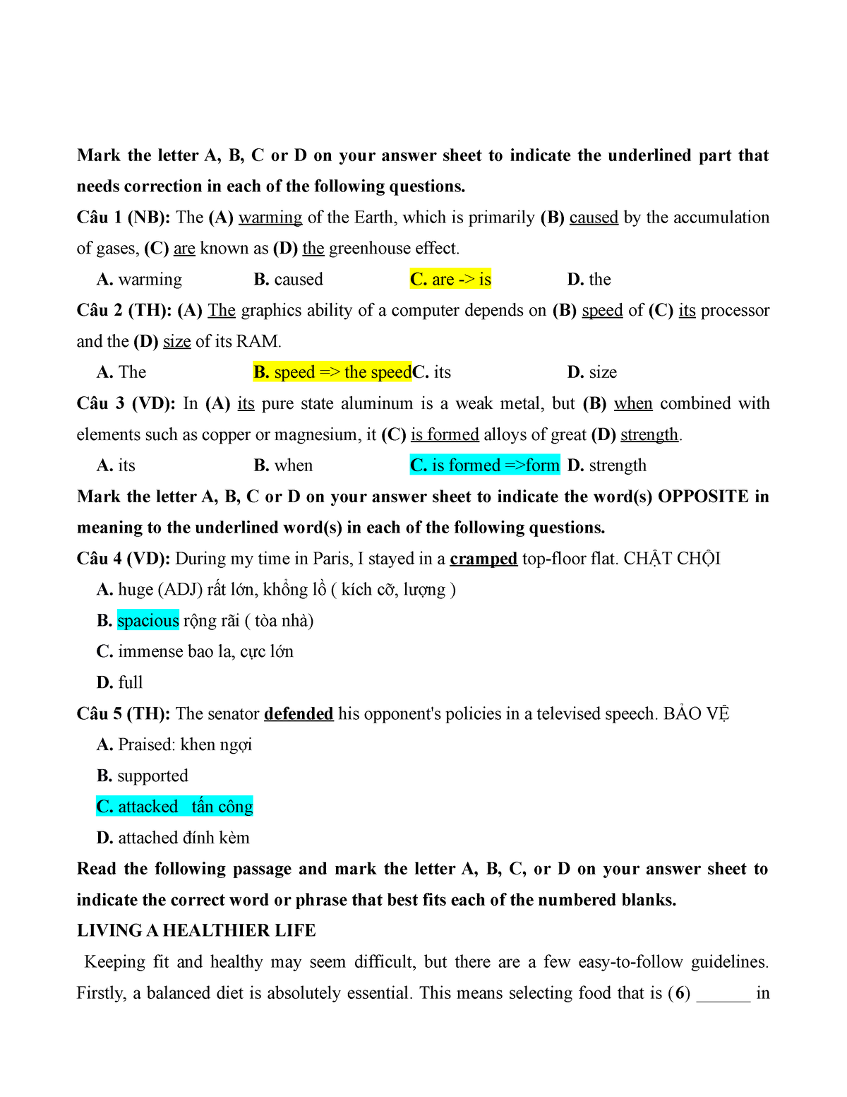 De-1 - Aaxdadq - Mark The Letter A, B, C Or D On Your Answer Sheet To ...