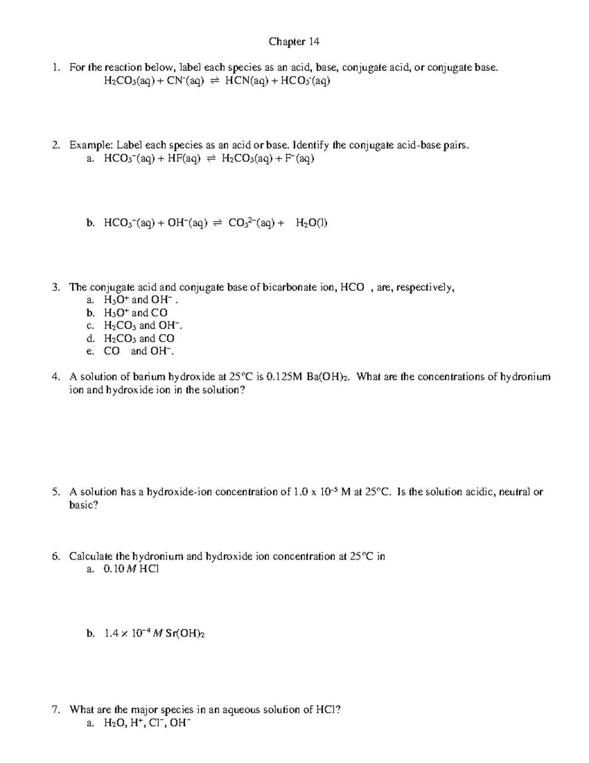 Chapter 14 - Practice worksheets - For the reaction below, label each ...