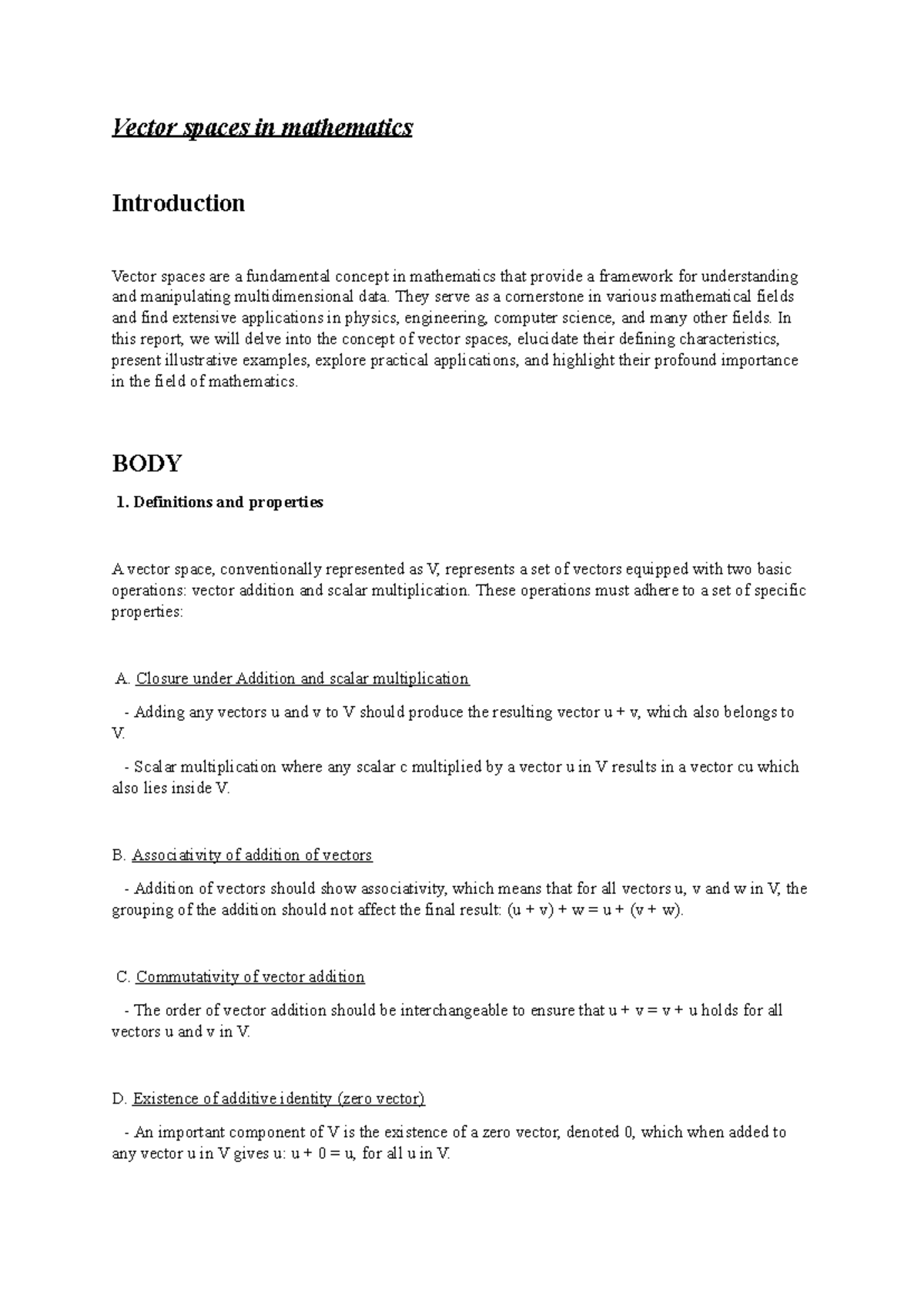 Vector spaces in mathematics - Vector spaces in mathematics ...