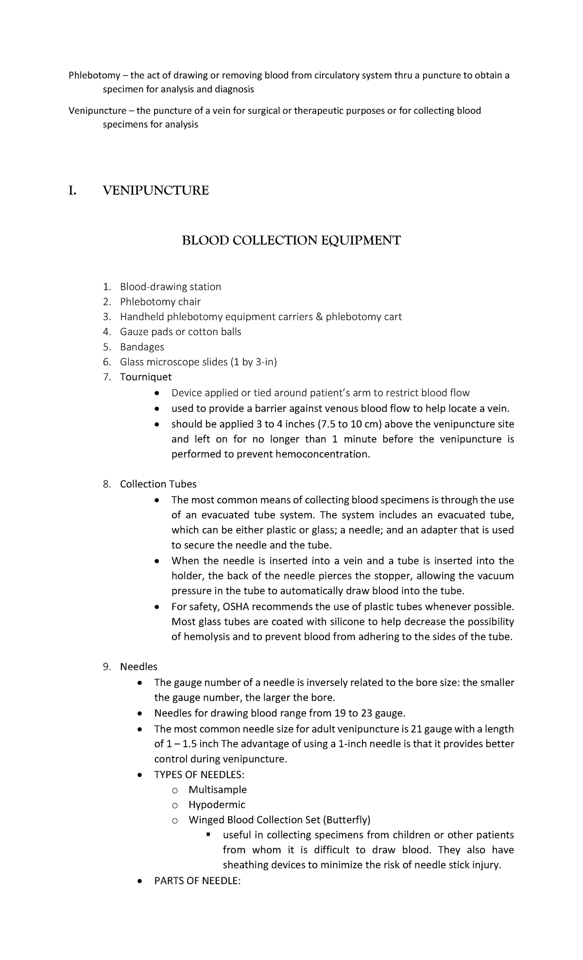 Blood Specimen Collection Medical Laboratory Science Studocu