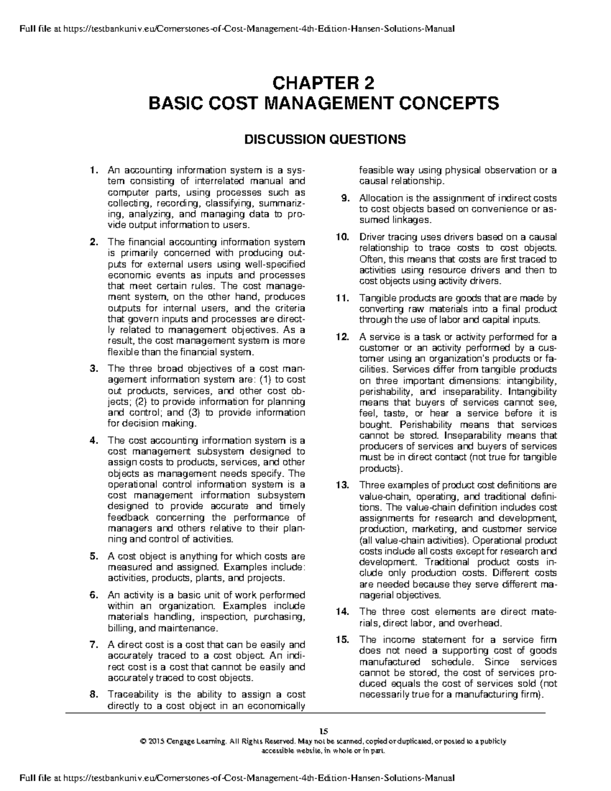 Cornerstones of Cost Management 4th Edition Hansen Solutions Manual