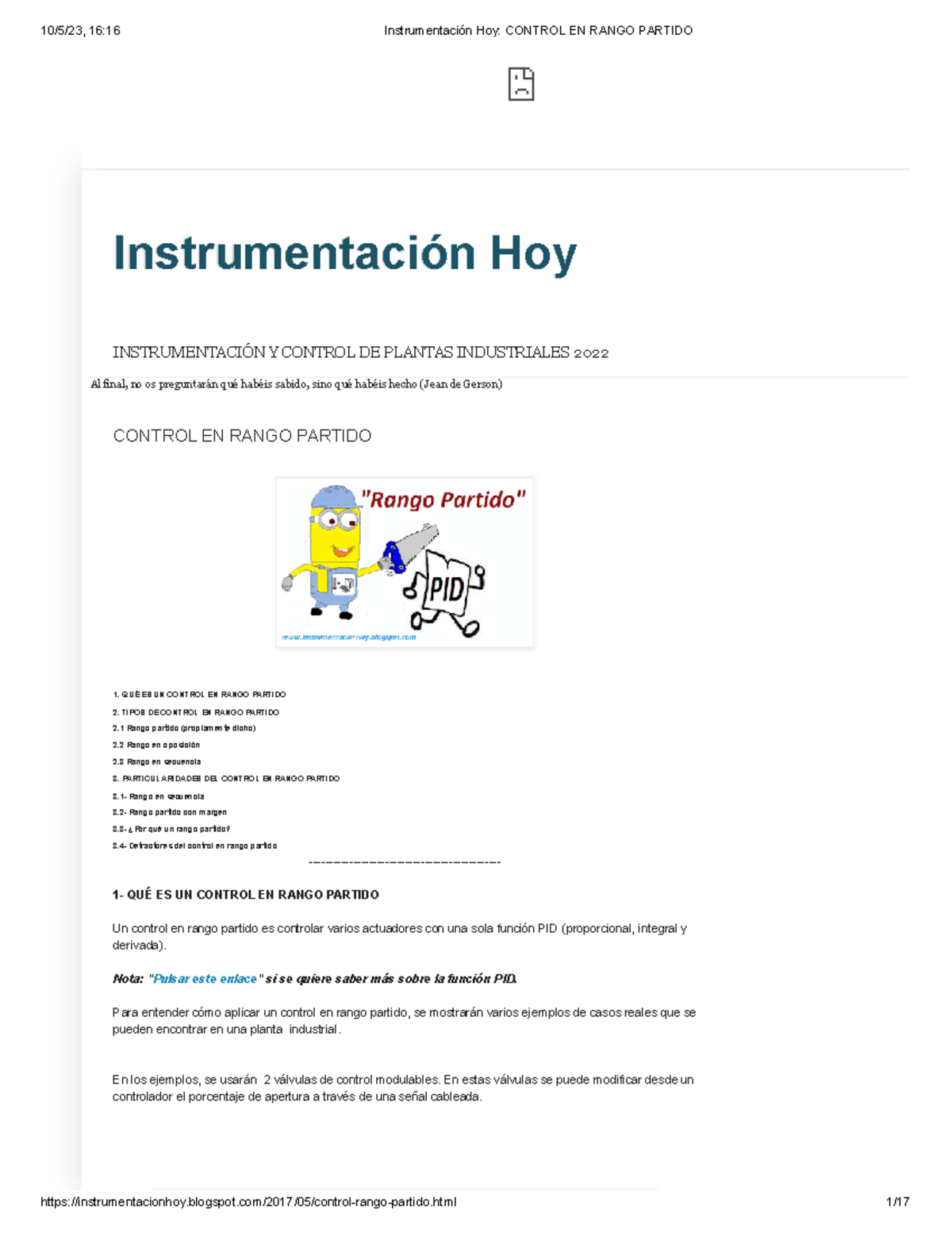 Instrumentación Hoy Control EN Rango Partido - Instrumentación ...