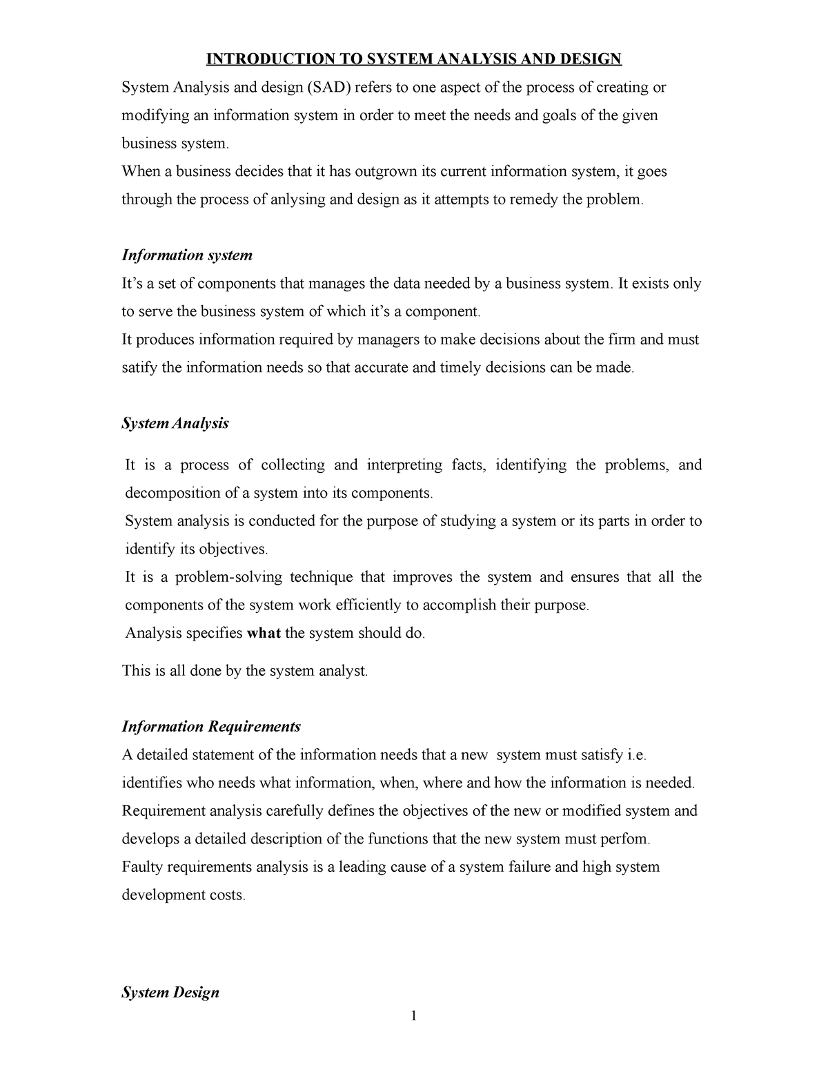 1 Introduction TO System Analysis-2 - INTRODUCTION TO SYSTEM ANALYSIS ...