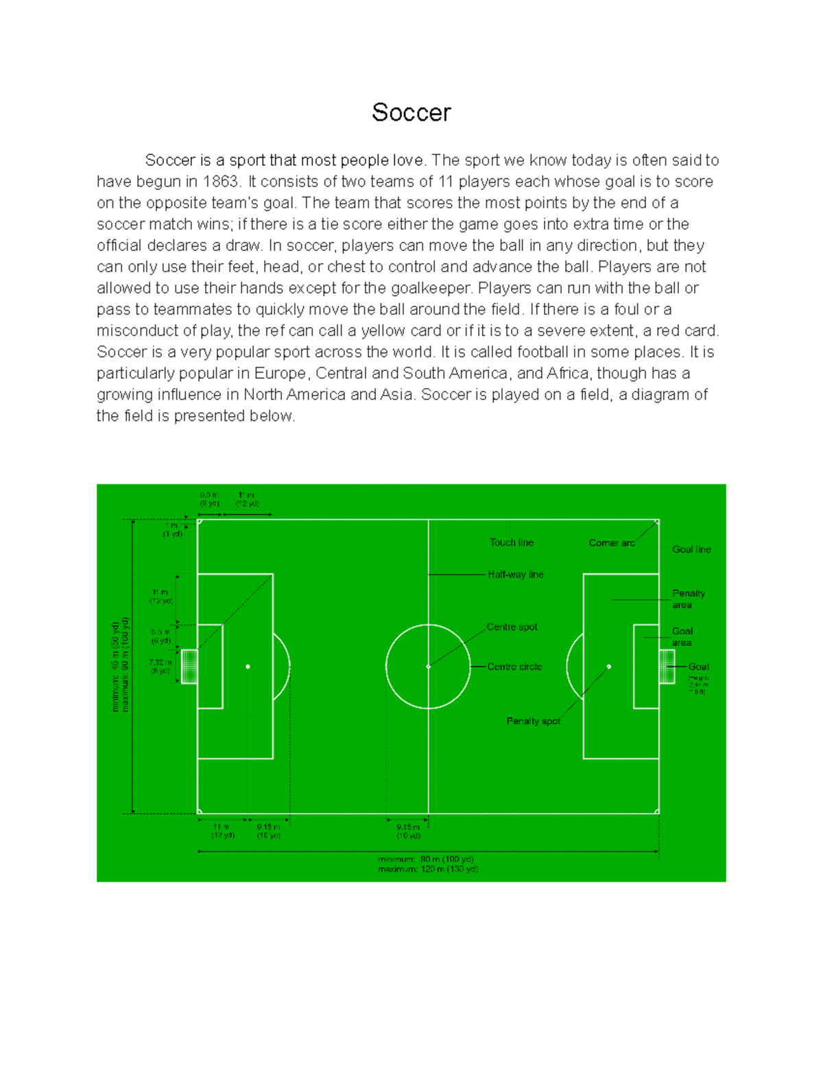 soccer written assignment