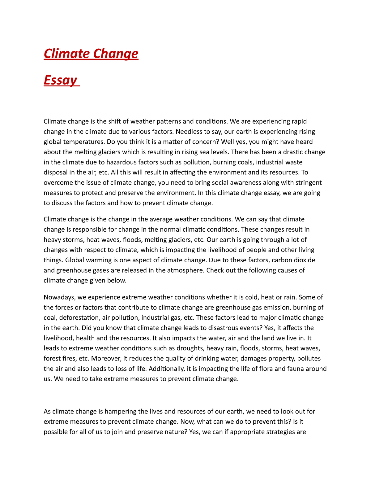 Climate Change WPS Office Climate Change Essay Climate Change Is The 