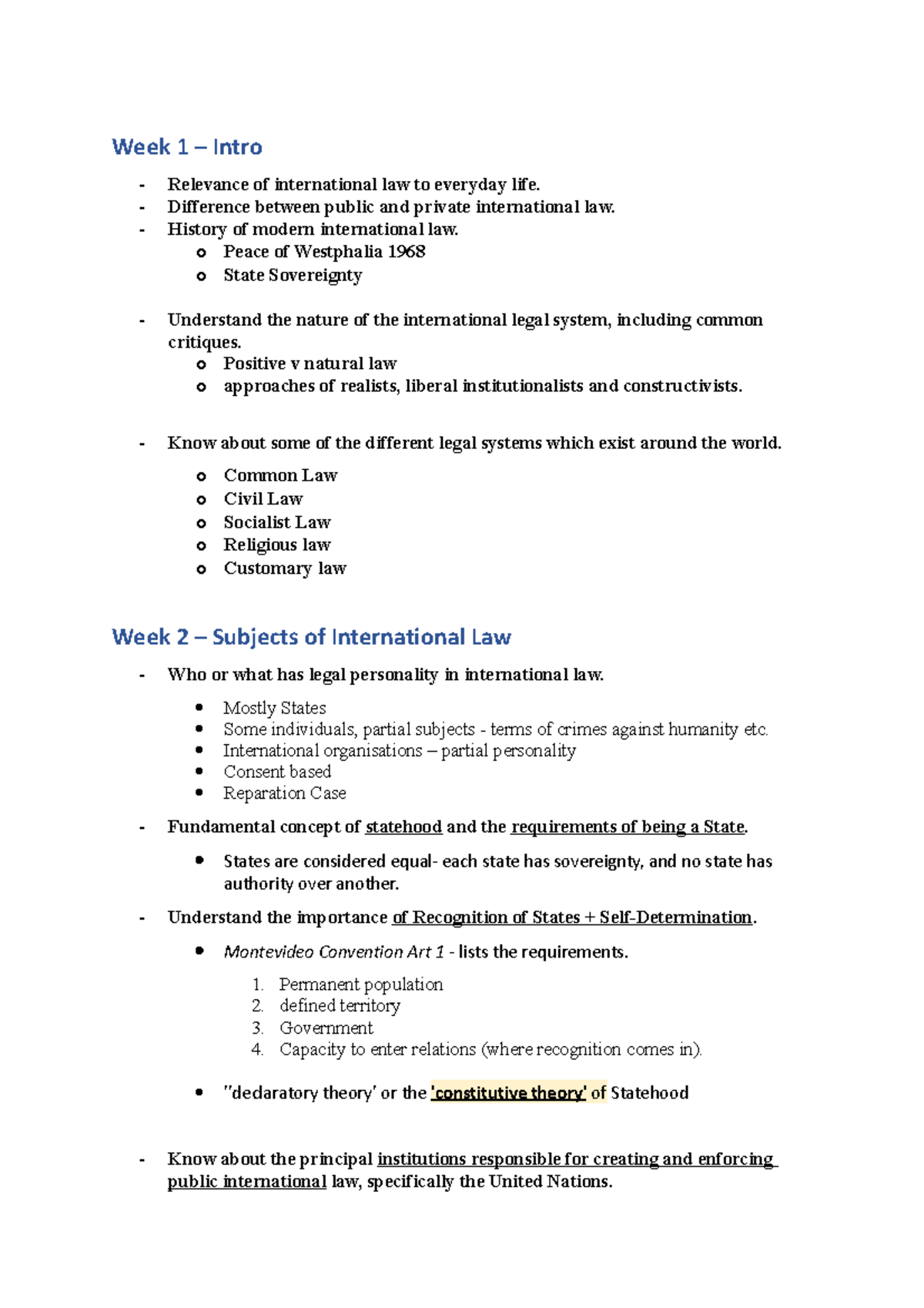 Topics - Week 1 – Intro - Relevance of international law to everyday ...