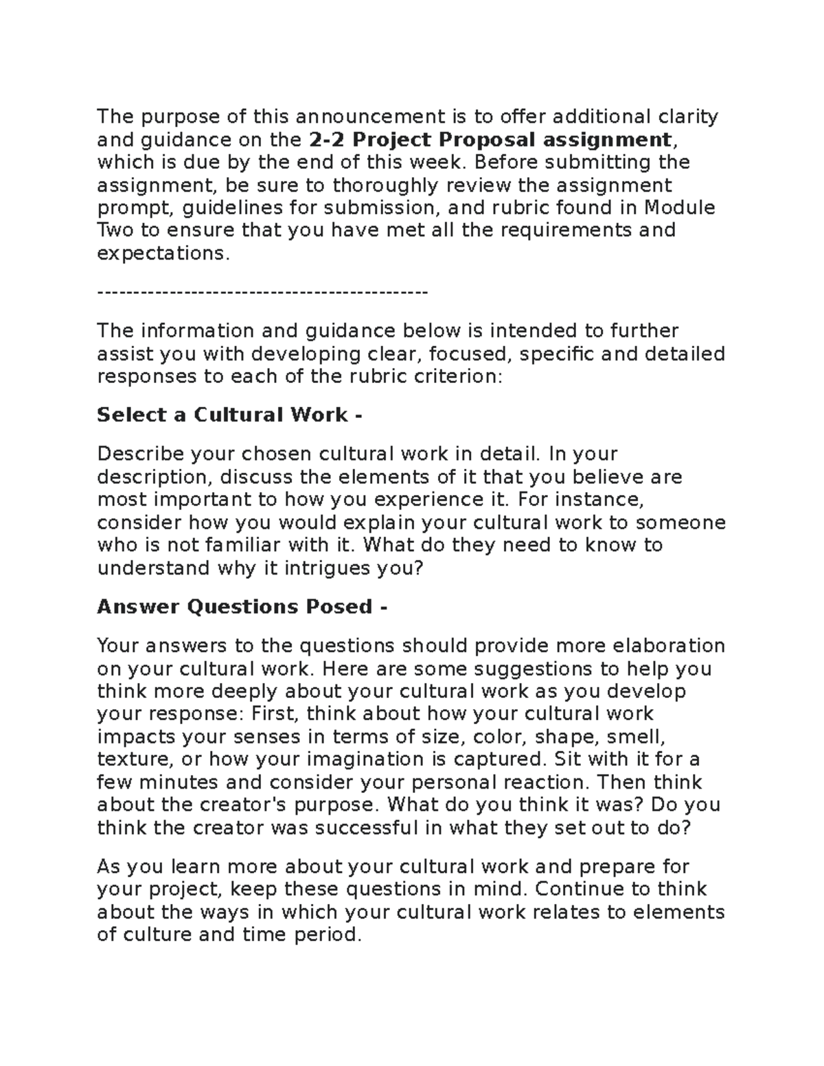 Prject assignment The purpose of this announcement is to offer