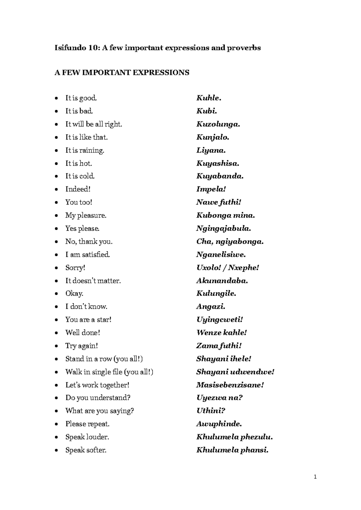 Isifundo 10-13 - Notes for exam prep - Isifundo 10: A few important ...