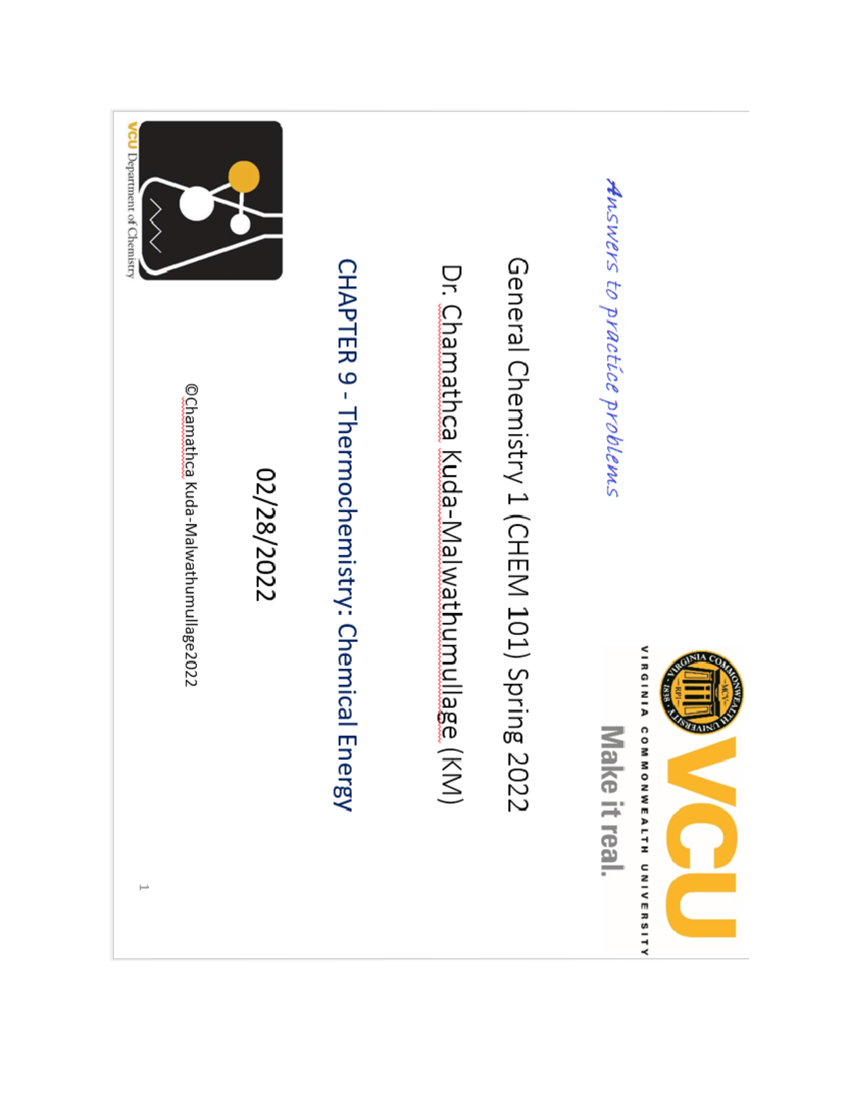 CHEM101 VCU CPKM CH9-Answers to Practice Problems 1 - CHEM 101 - Studocu