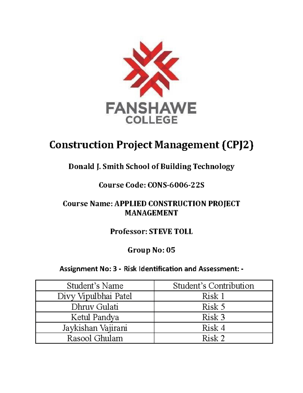 assignment of risk in construction